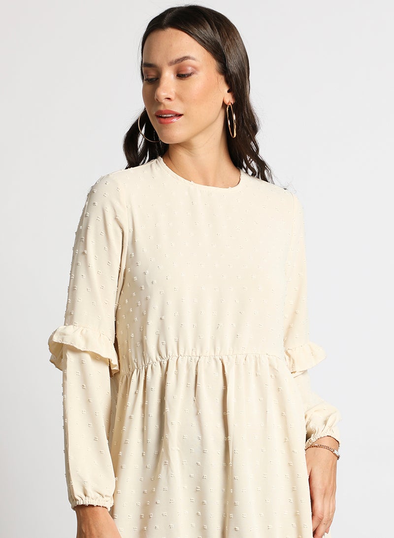 Aila - Women's Casual Round Neck Short Sleeve Maxi Dress 3-Ivory - Image 1