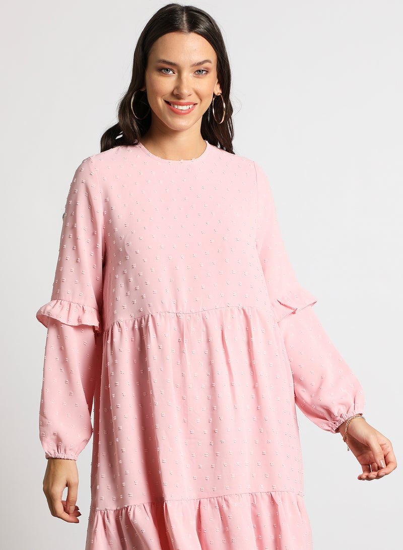 Aila - Women's Casual Round Neck Short Sleeve Maxi Dress Pink - Image 1
