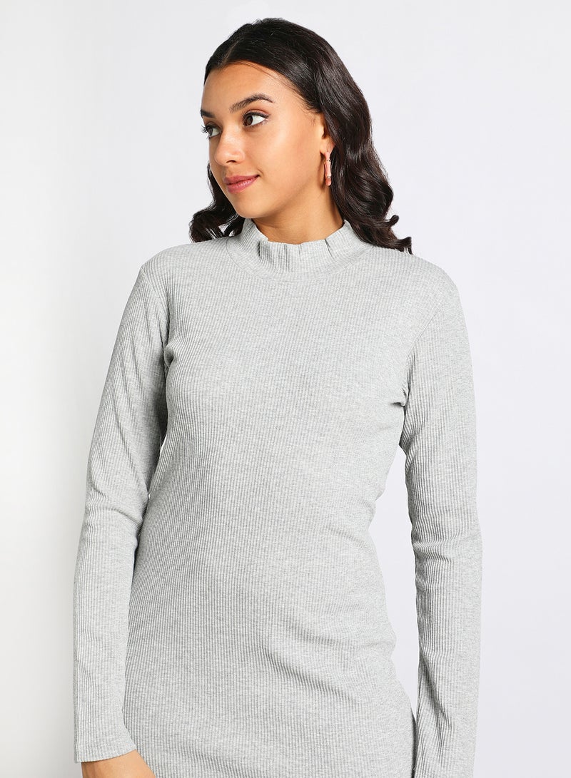 Aila Women's Casual Full Sleeves Round Neck Midi Jersey Dress Grey  - Image 4
