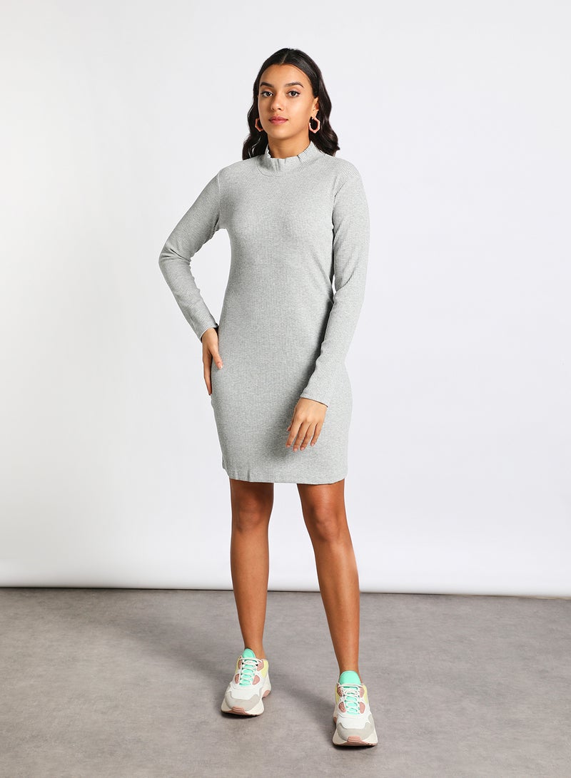 Aila Women's Casual Full Sleeves Round Neck Midi Jersey Dress Grey  - Image 1