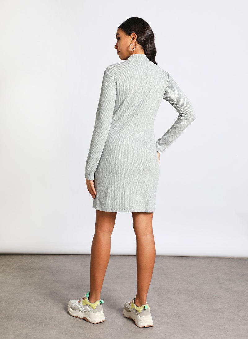 Aila Women's Casual Full Sleeves Round Neck Midi Jersey Dress Grey  - Image 3