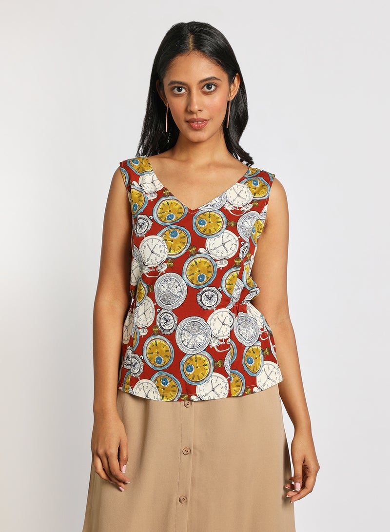 Aila Women's Casual Floral Print V Neck Sleeveless Top Multicolour  - Image 1