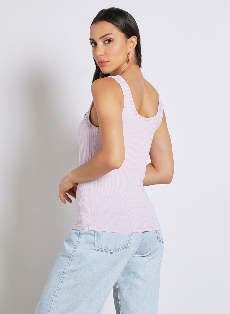 Aila - Women's Casual Sleeveless Cotton False Placket Basic Tank With Scoop Neck Purple - Image 1