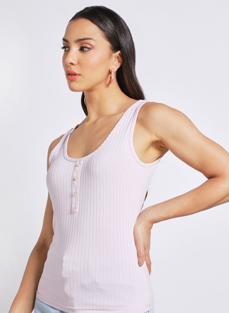 Aila - Women's Casual Sleeveless Cotton False Placket Basic Tank With Scoop Neck Purple - Image 1