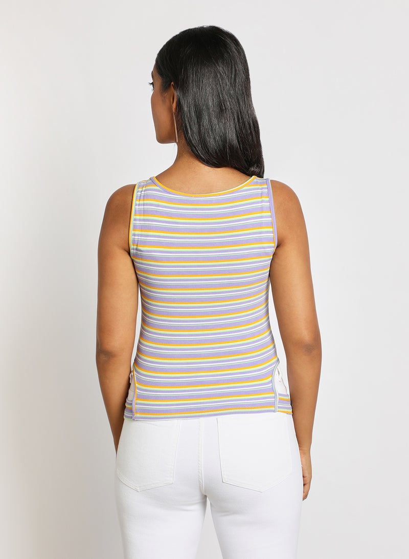 Aila Women's Casual Sleeveless Bodysuit Purple/White/Yellow  - Image 3