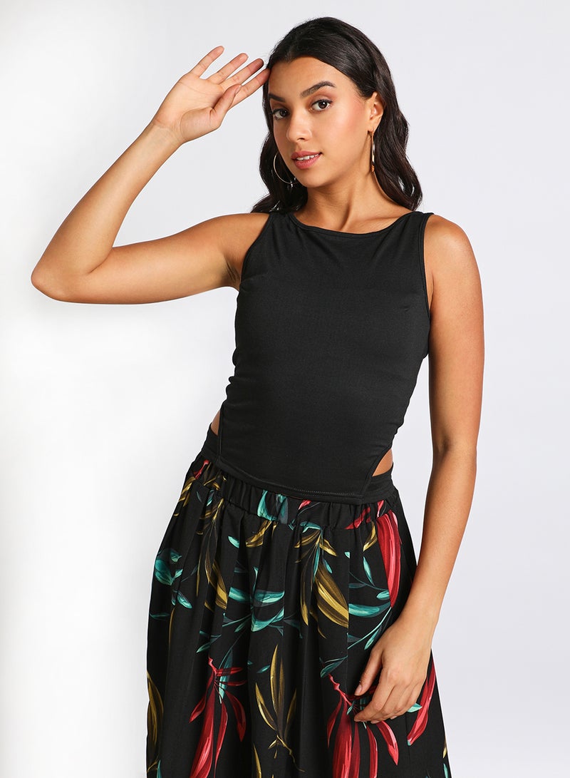 Aila - Women's Casual Sleeveless Polyester Blend Tank With Round Neck Notch Hem Black - Image 1