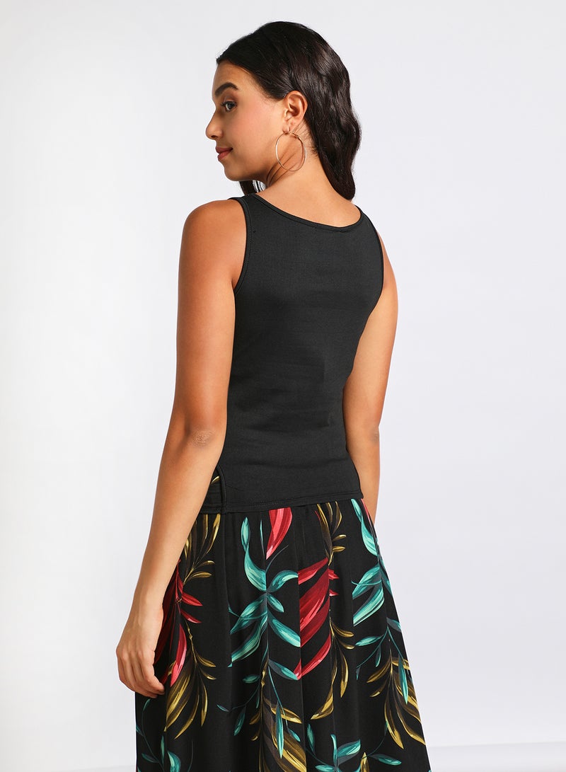 Aila - Women's Casual Sleeveless Polyester Blend Tank With Round Neck Notch Hem Black - Image 1