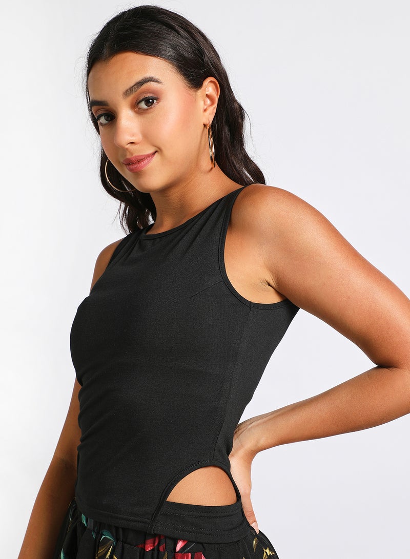 Aila - Women's Casual Sleeveless Polyester Blend Tank With Round Neck Notch Hem Black - Image 1
