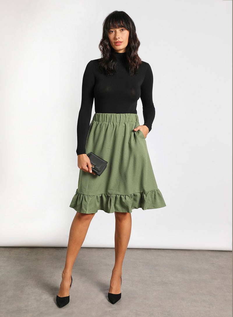Aila Casual Ruffled Hem Midi Skirt 2 Dark Green - Image 2