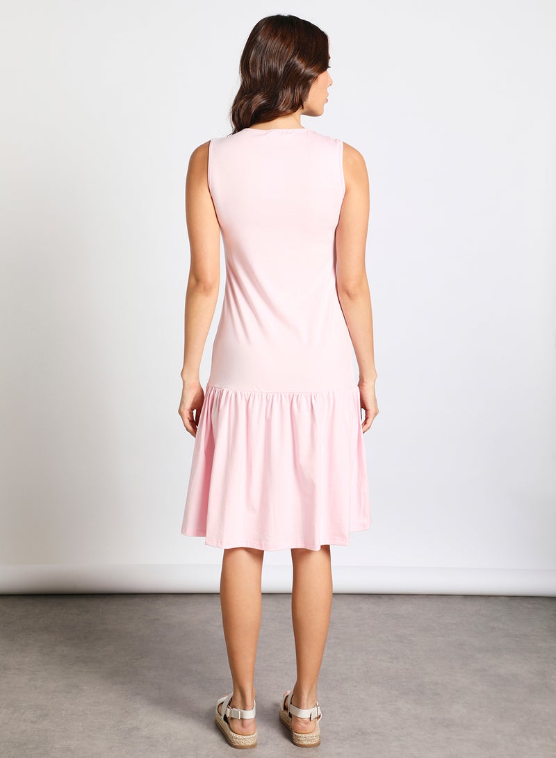 Aila - Women's V-Neck Midi Slip Ruffle Hem Dress Pink - Image 1