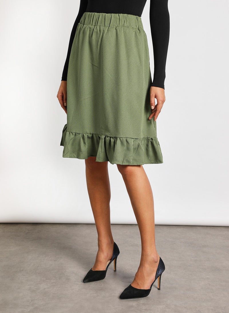 Aila Casual Ruffled Hem Midi Skirt 2 Dark Green - Image 1