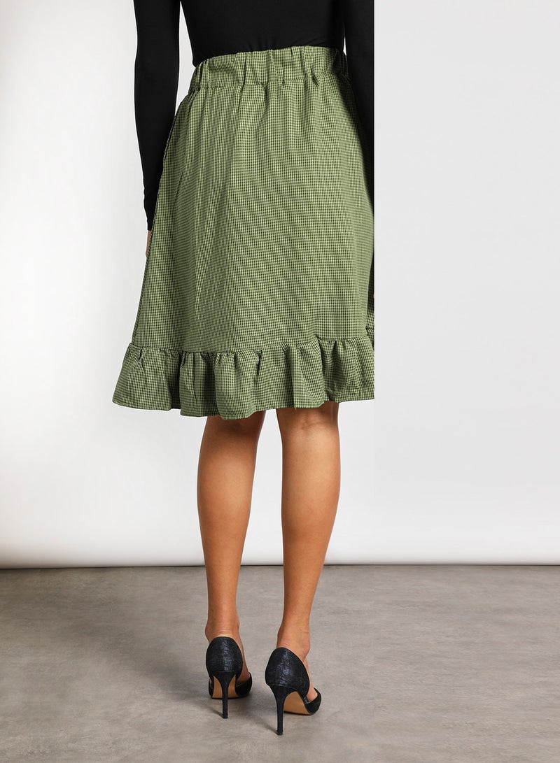 Aila Casual Ruffled Hem Midi Skirt 2 Dark Green - Image 3