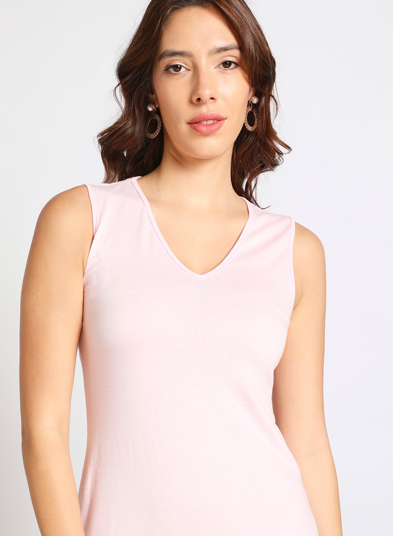 Aila - Women's V-Neck Midi Slip Ruffle Hem Dress Pink - Image 1