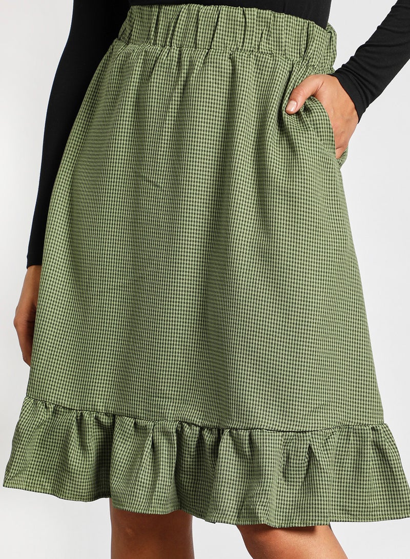 Aila Casual Ruffled Hem Midi Skirt 2 Dark Green - Image 4
