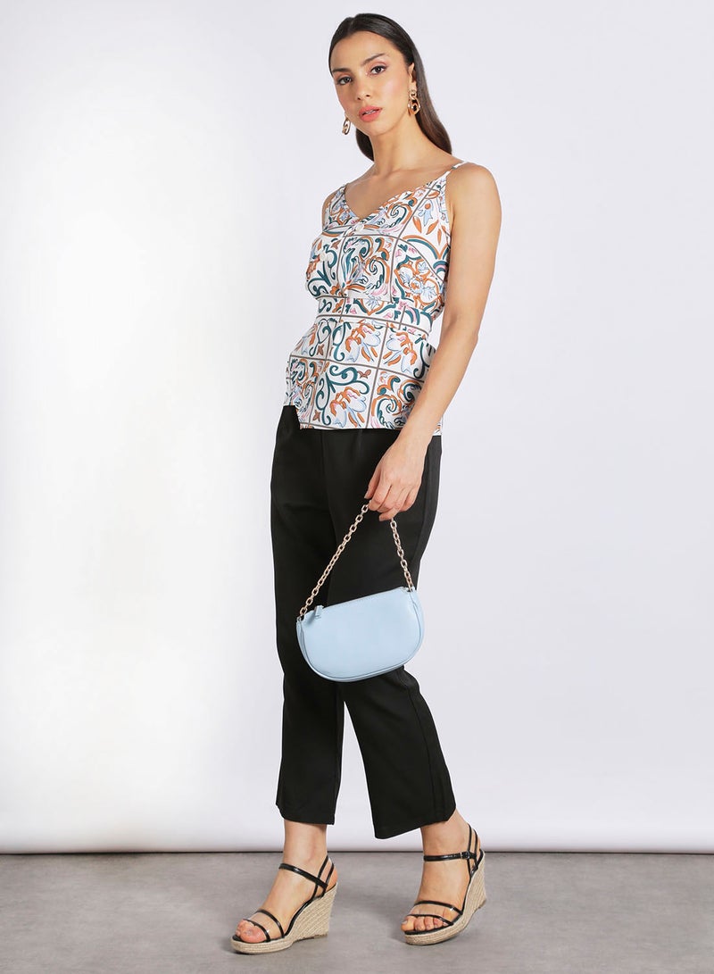 Aila - Women's Casual Straps Sleeveless Cotton Blend Cami Crop Top With V-Neck And Belt Printed Pattern Multicolour - Image 1