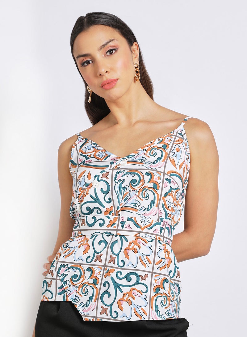 Aila - Women's Casual Straps Sleeveless Cotton Blend Cami Crop Top With V-Neck And Belt Printed Pattern Multicolour - Image 1