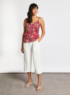 Aila Women's Casual Straps Sleeveless Cotton Blend Cami Crop Top With V-Neck And Belt Printed Pattern Red/White/Blue  - Image 2