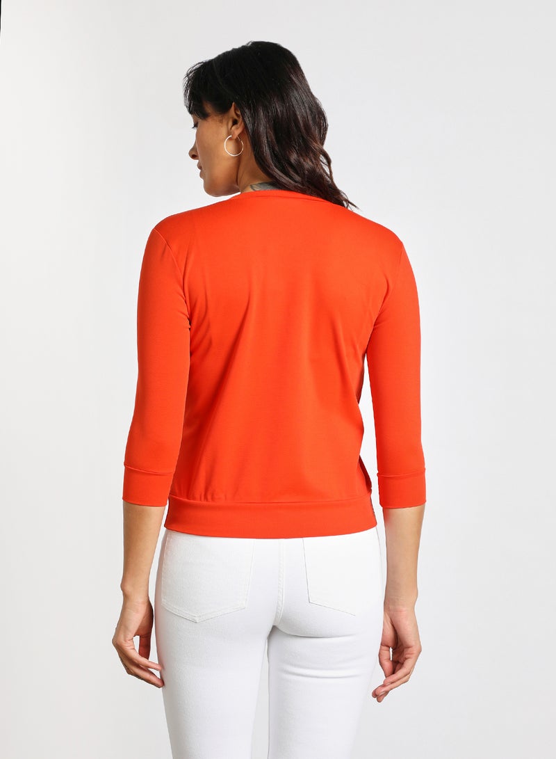 Aila Knitted Long Sleeve T-Shirt Orange  - Image 3