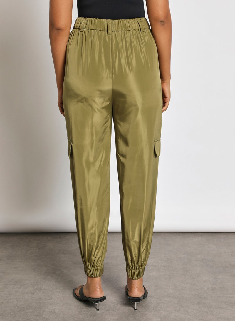 Aila Women's Casual Mid-Rise Ankle Length Slim Fit Ankle Banded Pants With Side Patched Pocket Green  - Image 3