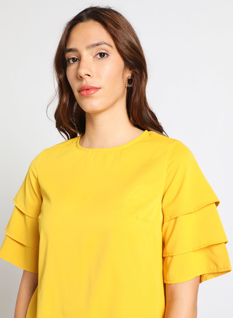 Aila Women's Casual Bell Short Sleeve Polyester Blend Solid Tops With Round Neck Yellow  - Image 4