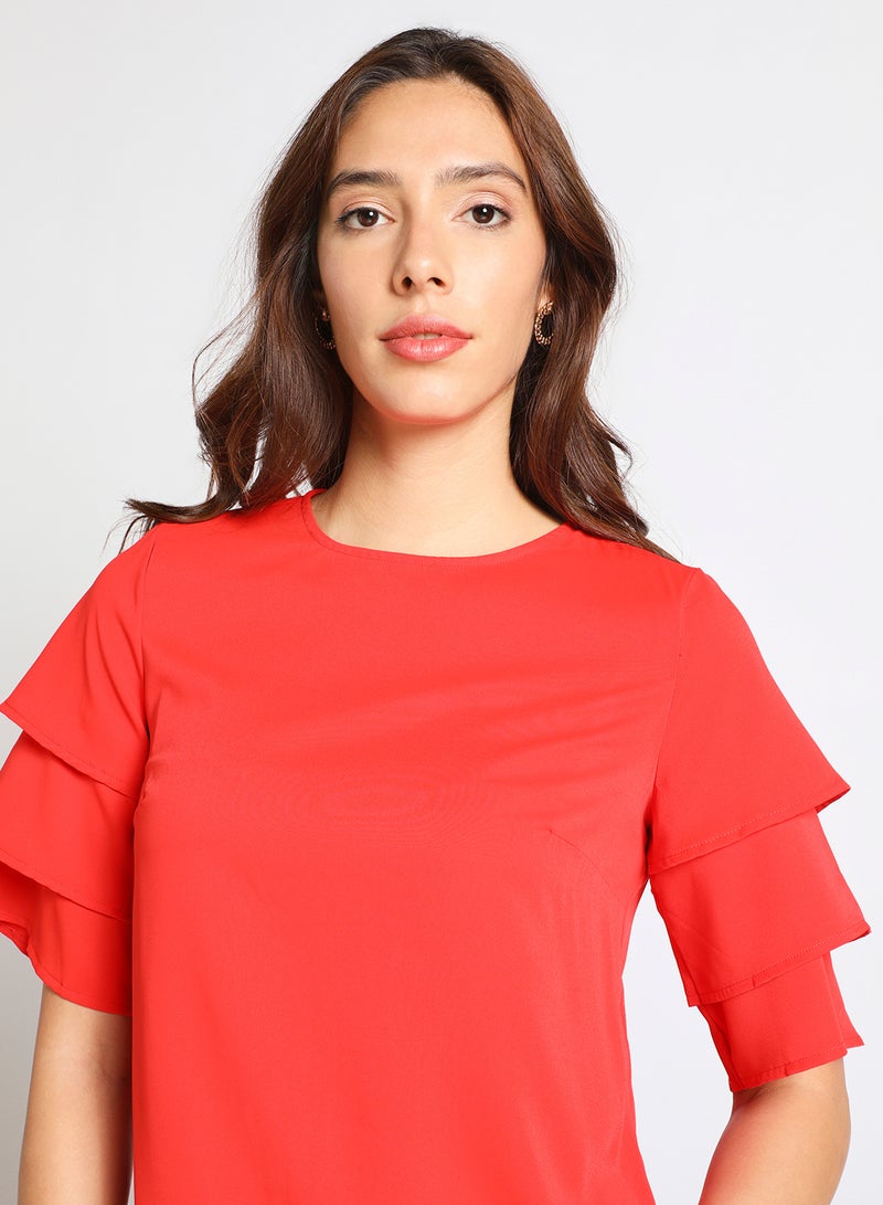Aila Women's Casual Bell Short Sleeve Polyester Blend Solid Tops With Round Neck Orange  - Image 4