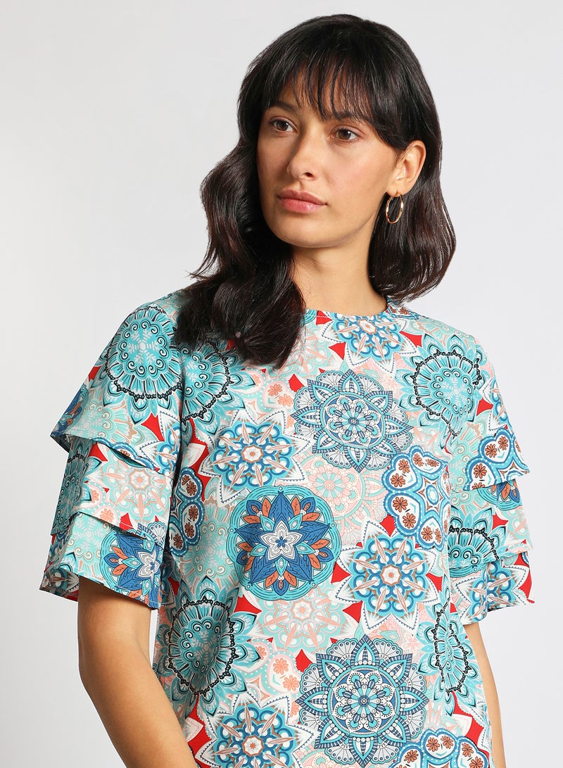 Aila Women's Casual Bell Short Sleeve Polyester Blend Tops With Round Neck Printed Pattern Multicolour  - Image 4