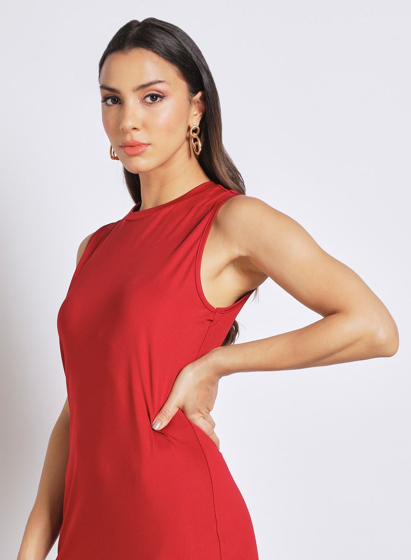 Aila - Women's Polyester Blend Sleeveless Body-con Mini Dress With Round Neck Maroon - Image 1