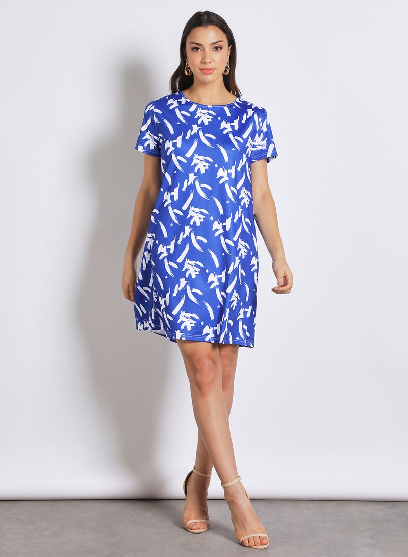 Aila Women's Casual Round Neck Short Sleeve Mini Dress BLUE/WHITE  - Image 1