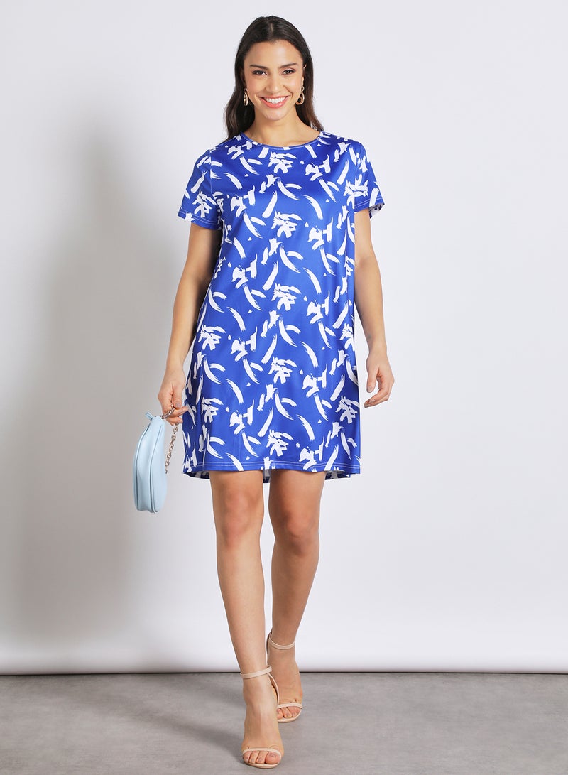 Aila Women's Casual Round Neck Short Sleeve Mini Dress BLUE/WHITE  - Image 2