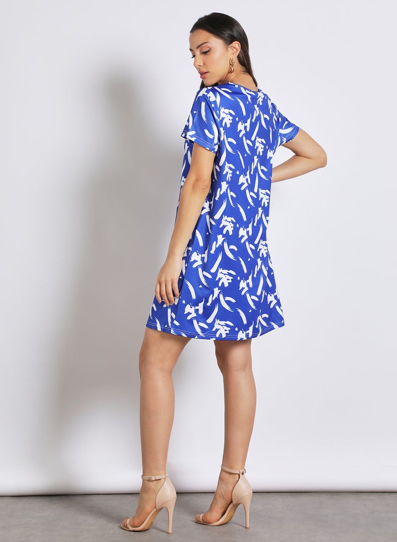 Aila Women's Casual Round Neck Short Sleeve Mini Dress BLUE/WHITE  - Image 3