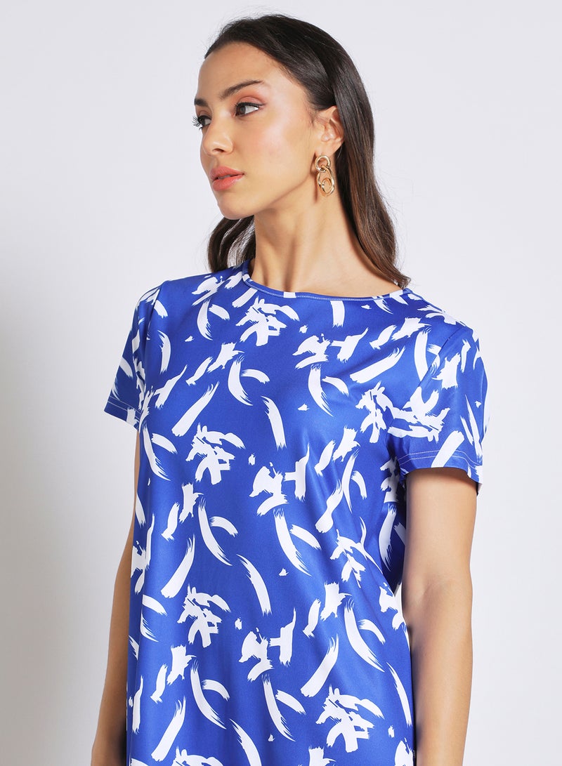 Aila Women's Casual Round Neck Short Sleeve Mini Dress BLUE/WHITE  - Image 4