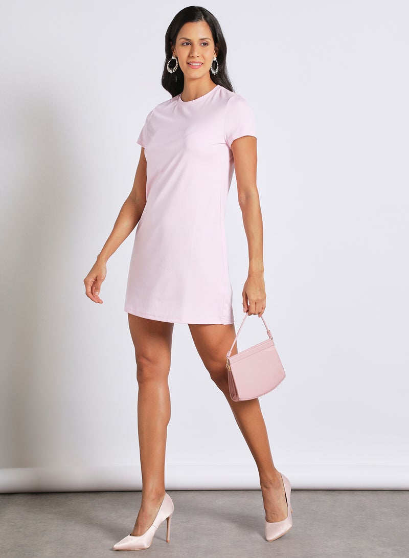 Aila - Women's Casual Short Sleeve Slim Mini Dress With Round Neck Printed Pattern Pink - Image 1