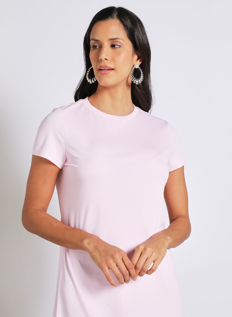 Aila - Women's Casual Short Sleeve Slim Mini Dress With Round Neck Printed Pattern Pink - Image 1