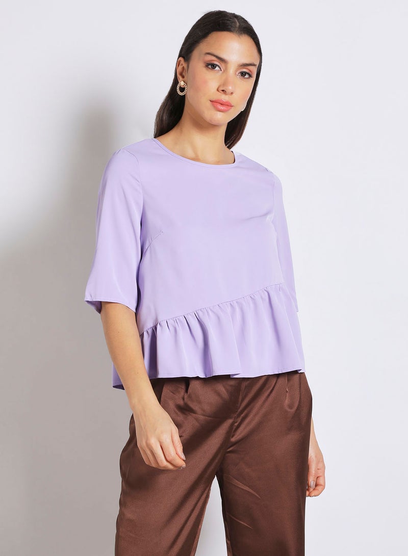 Aila Women's Casual Boat Neck Crop Top 45#Purple  - Image 1