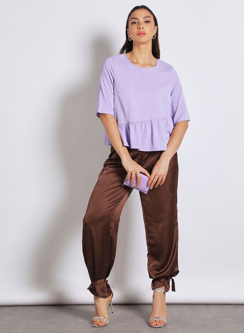 Aila Women's Casual Boat Neck Crop Top 45#Purple  - Image 2