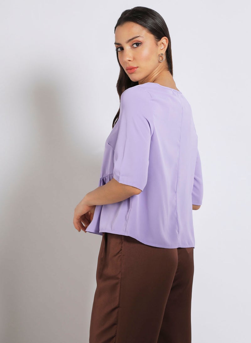 Aila Women's Casual Boat Neck Crop Top 45#Purple  - Image 3