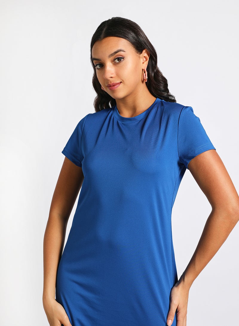 Aila - Women's Casual Short Sleeve Slim Mini Dress With Round Neck Blue - Image 1