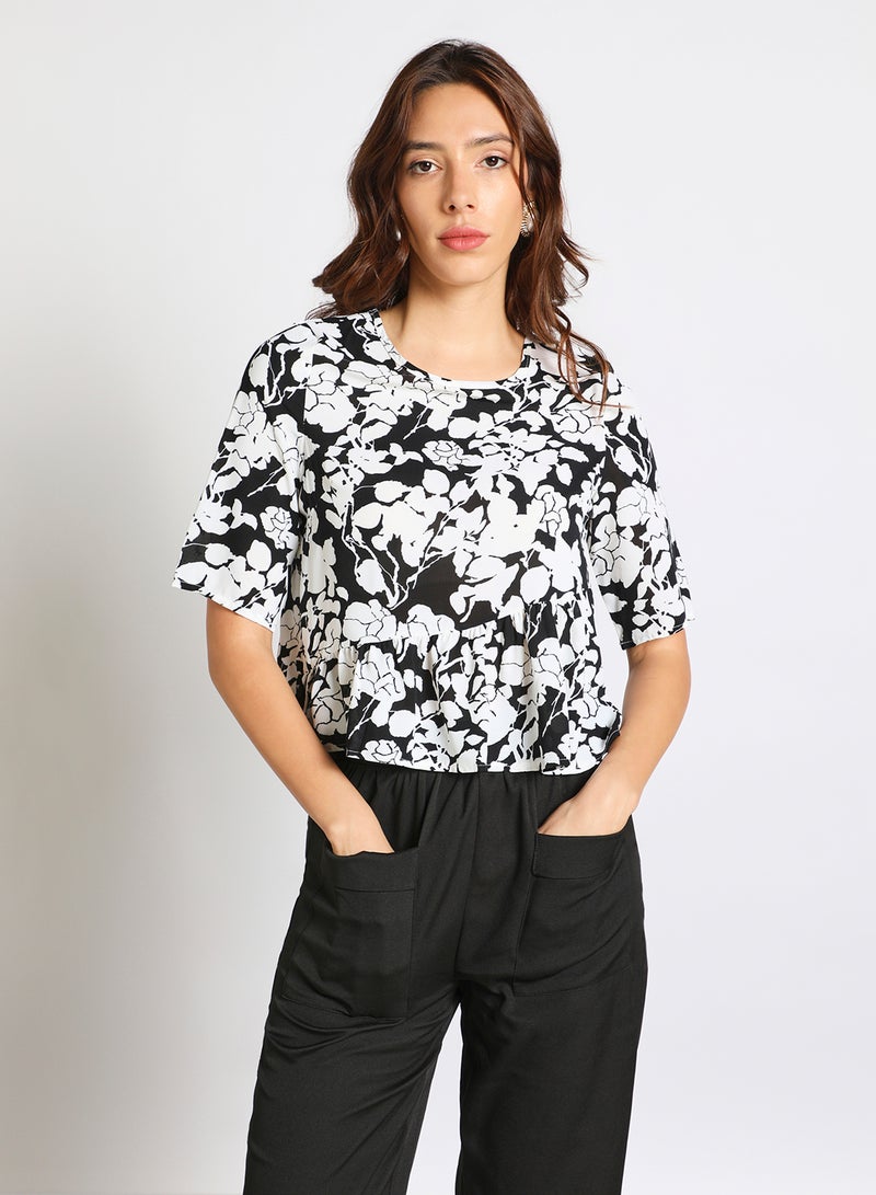 Aila Women's Casual Boat Neck Half Sleeve Top Black/White - Image 1