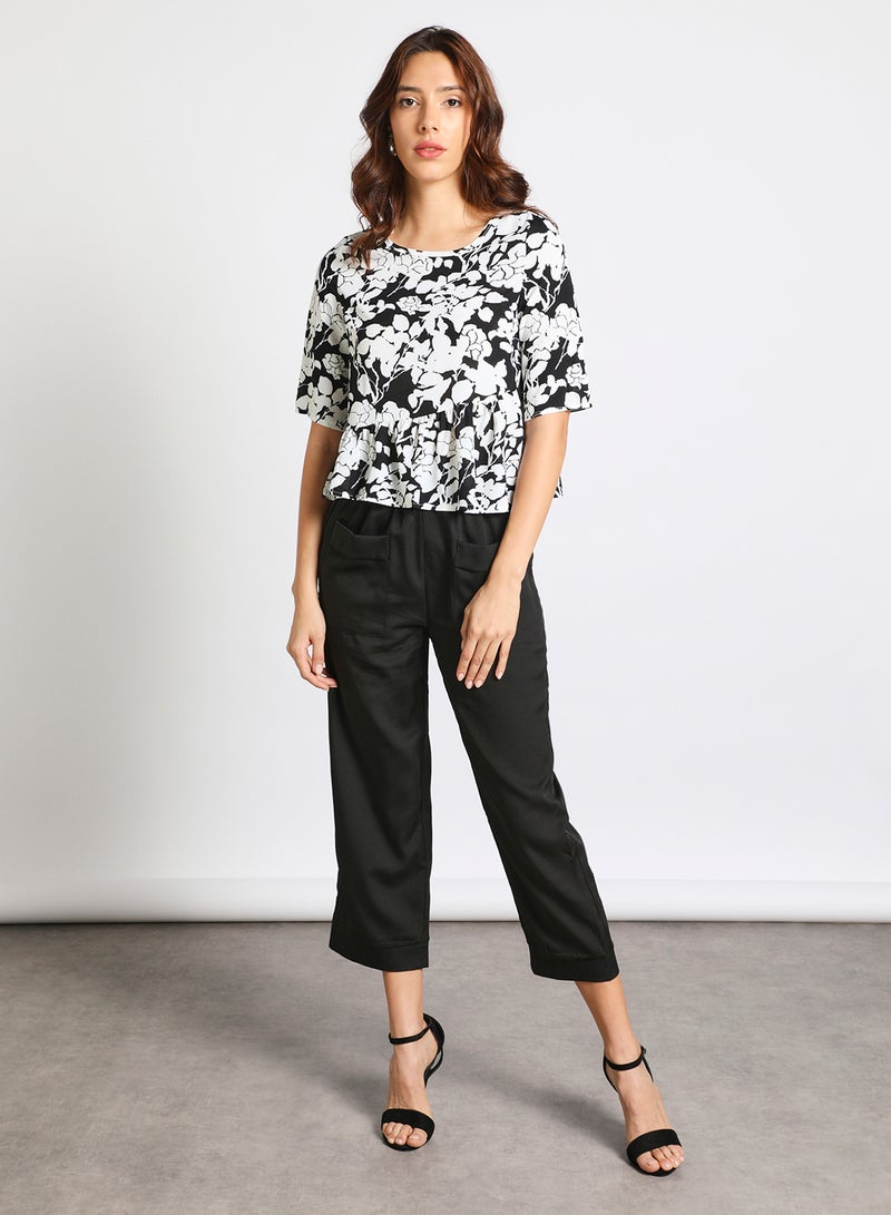 Aila Women's Casual Boat Neck Half Sleeve Top Black/White - Image 2