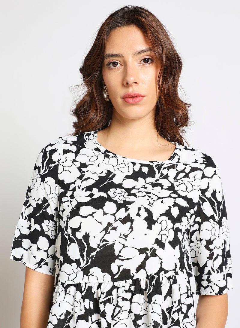 Aila Women's Casual Boat Neck Half Sleeve Top Black/White - Image 4