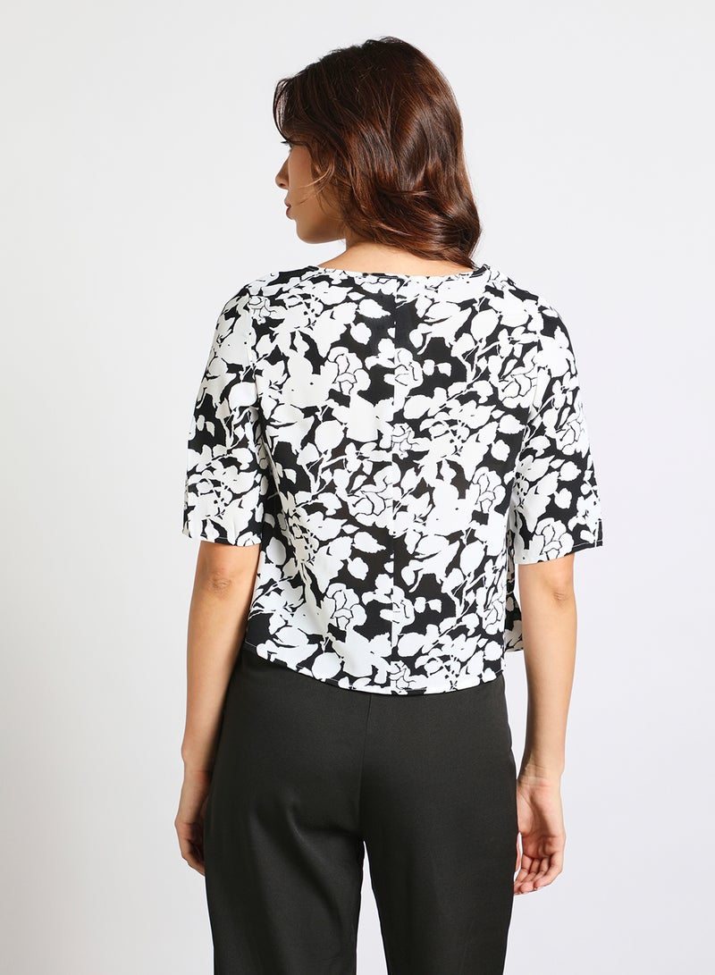 Aila Women's Casual Boat Neck Half Sleeve Top Black/White - Image 3
