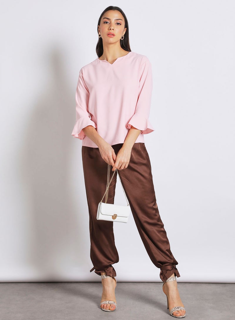 Aila Women's Formal Bell Sleeves Notch Neck Blouse Pink - Image 2