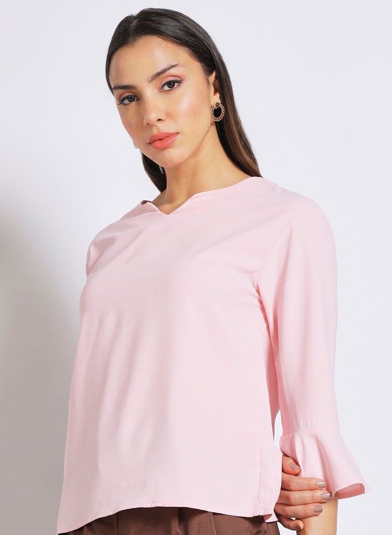 Aila Women's Formal Bell Sleeves Notch Neck Blouse Pink - Image 4