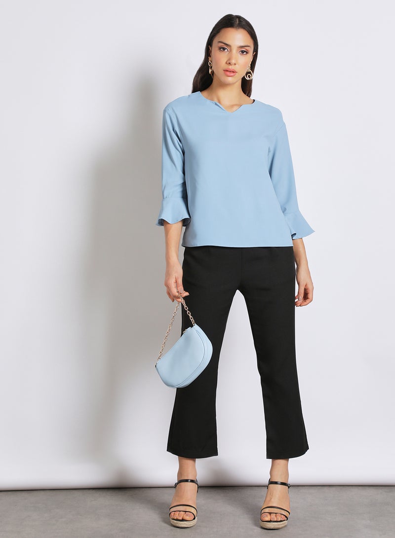 Aila Women's Formal Bell Sleeves Notch Neck Blouse light blue  - Image 2