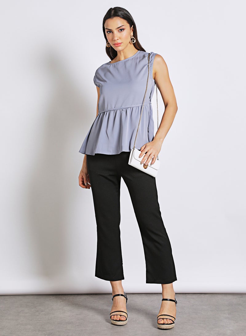 Aila womens casual cap sleeves top with a belt Grey  - Image 2