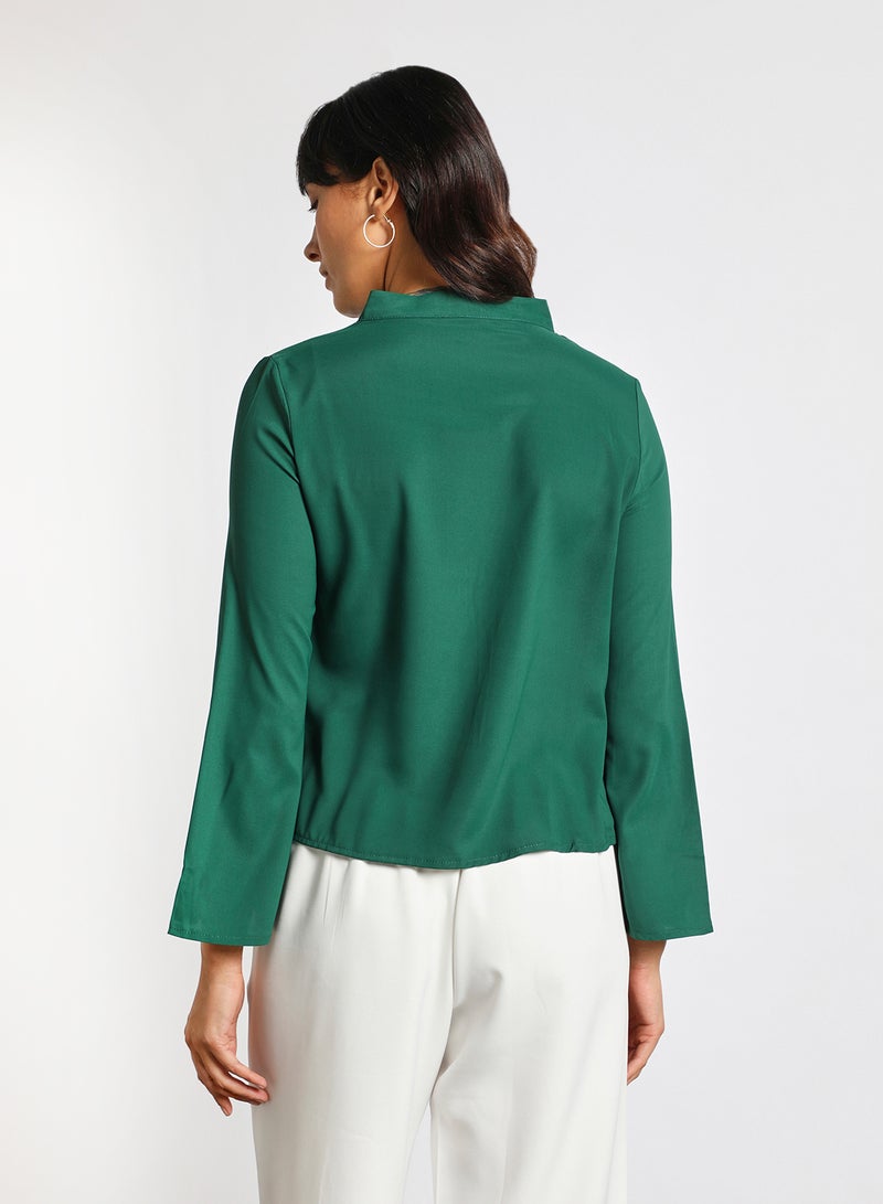 Aila Women's Formal Stand Collar Long Sleeves Blouse With Front Pleat Green - Image 3