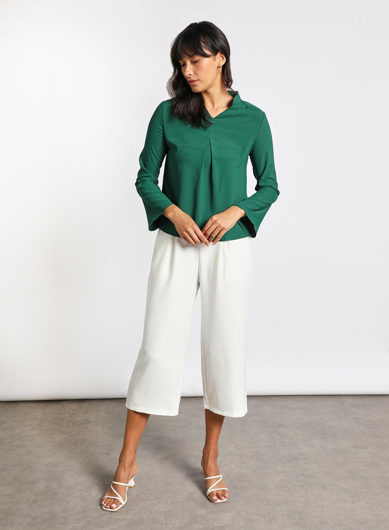 Aila Women's Formal Stand Collar Long Sleeves Blouse With Front Pleat Green - Image 2