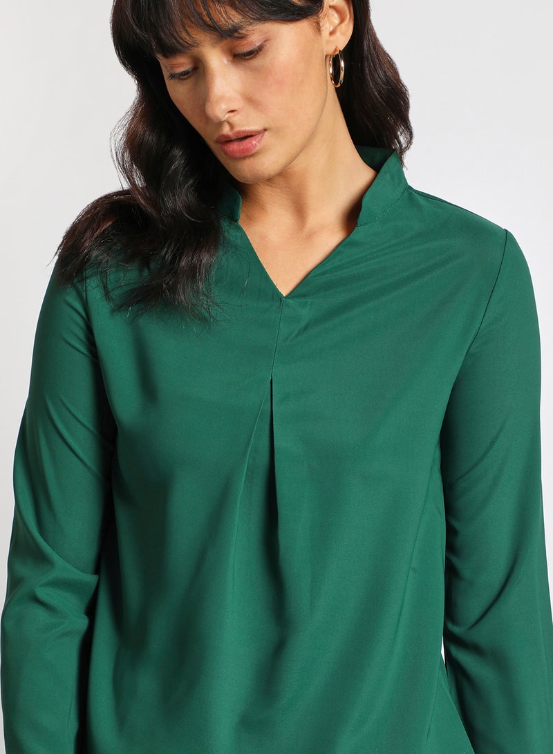 Aila Women's Formal Stand Collar Long Sleeves Blouse With Front Pleat Green - Image 4