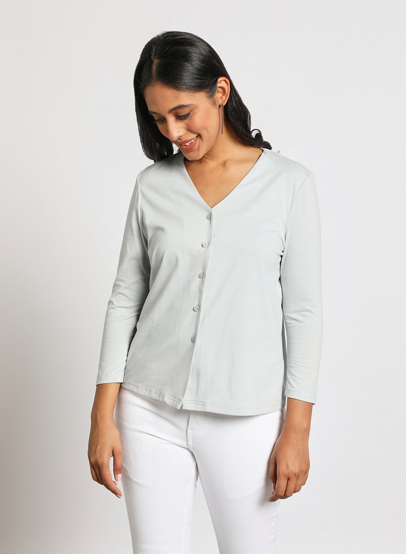 Aila Women's Casual V Neck Long Sleeve Solid Shirt Grey  - Image 1
