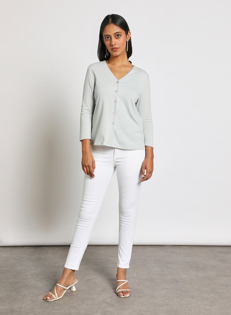 Aila Women's Casual V Neck Long Sleeve Solid Shirt Grey  - Image 2